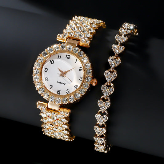 Diamond Moissanite 2PC Watch & Bracelet Set for Women